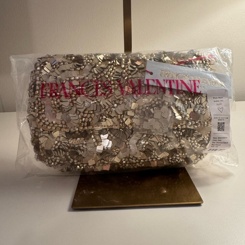 NWT Frances Valentine Stardust Sequin Clutch Gold